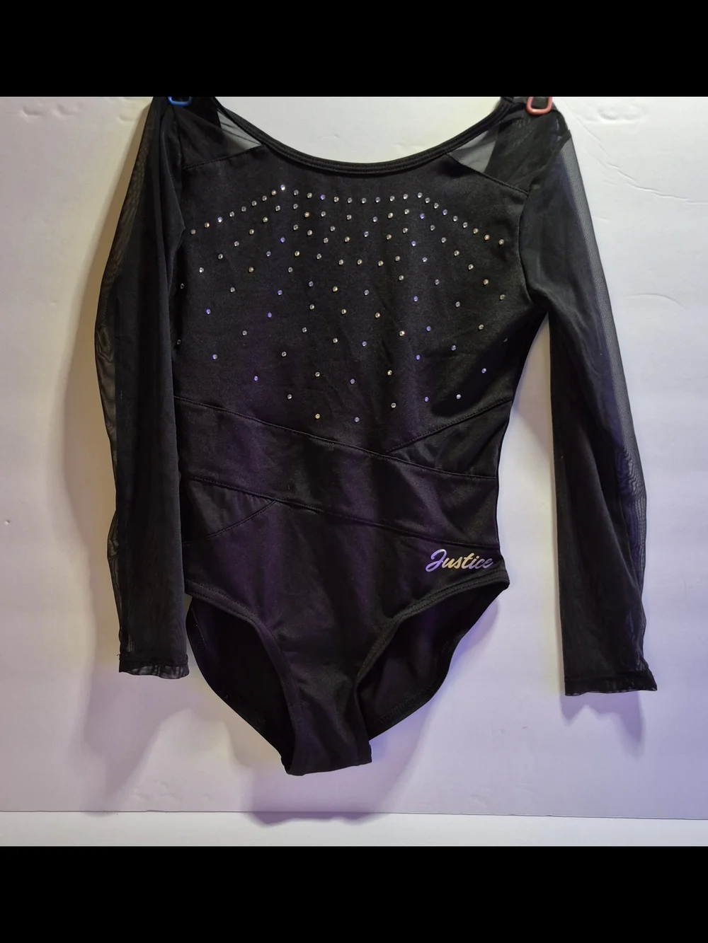 Justice Black Long Sleeve Dance Leotard with Rhinestones